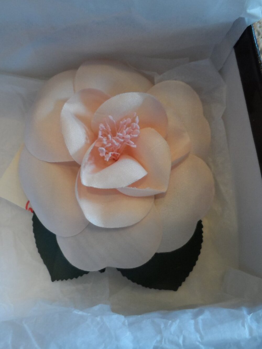 New Chanel Blush Pink Silk Camellia Flower Brooch with Box